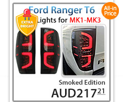 FRR01 Ford Ranger PX T6 MK1 MK2 MKII MKI Wildtrak XL XLS XLT Limited2 Limited 2 Smoked Smoke 3 Three LED Tail Rear Lamp Lights For Car Autotunez Tunez Taillights Rear Lamp Light Aftermarket Pair Raptor 2011 2012 2013 2014 2015 2016 2017 2018 2019