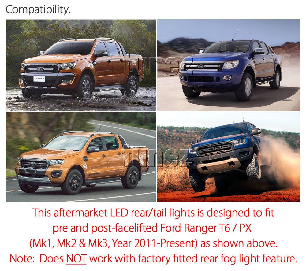 FRR08 Ford Ranger PX T6 MK1 MK2 MKI MKII MKIII MK3 Raptor Wildtrak XL XLS XLT Limited2 Limited 2 Smoked Smoke 3 Three LED Tail Rear Lamp Lights For Car Autotunez Tunez Taillights Rear Lamp Light Aftermarket Pair Set Raptor 2011 2012 2013 2014 2015 2016 2017 2018 2019 Sequential Motion Turn Signal Indicators OEM Manufacturer Premier Series 24-months 2-Year Warranty Land Rover Discovery Style Look