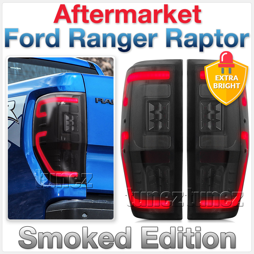 FRR11 Ford Ranger PX T6 Raptor Smoked Smoke F-150 F150 Black Edition Styled Three LED Tail Rear Lamp Lights For Car Autotunez Tunez Taillights Rear Light OEM Aftermarket Pair Set 2018 2019 2020 2021 OEM Manufacturer Premier Series 1-Year 12-month Warranty Style Look 2.0 Bi Turbo CDI Bi-Turbo