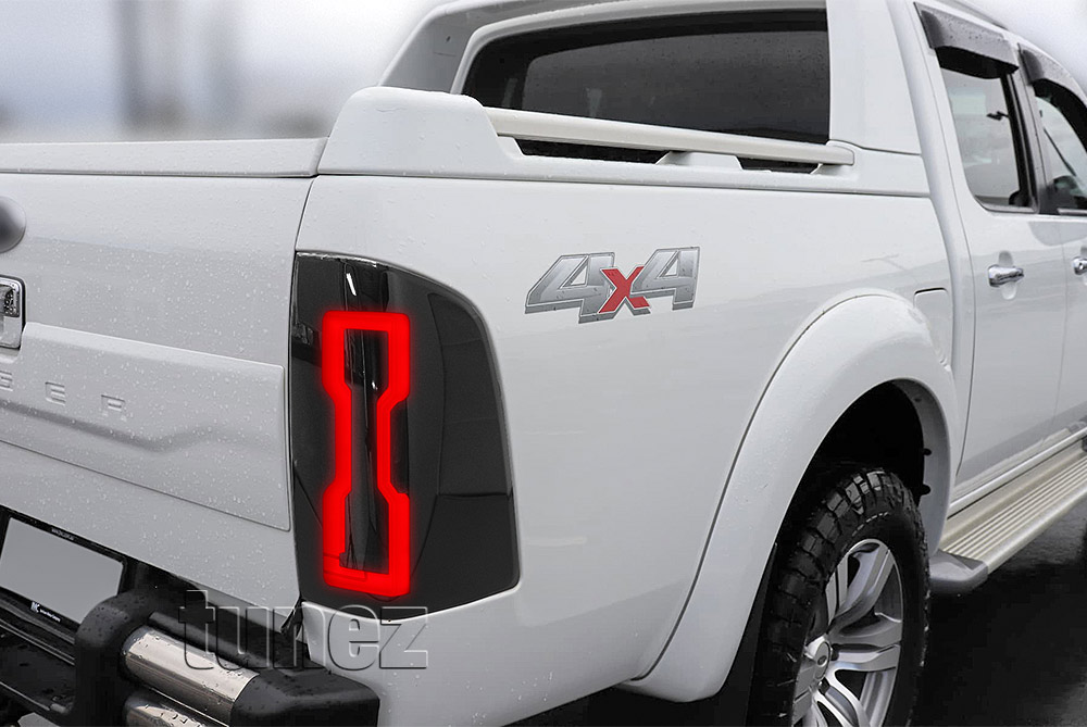 FRR18 Ford Ranger T5 PJ PK Mk1 Mk2 2007 2008 2009 2010 2011 XL XLT Hi-Rider Wildtrak Trim Edition Version Smoke Smoked Sequential Turn Signal Replacement OEM Standard Original Replace A Pair Set Left Right Side LH RH ABS Back Rear Tail Light Tail Lamp Head Taillights LED Bulb Type Aftermarket Tunez