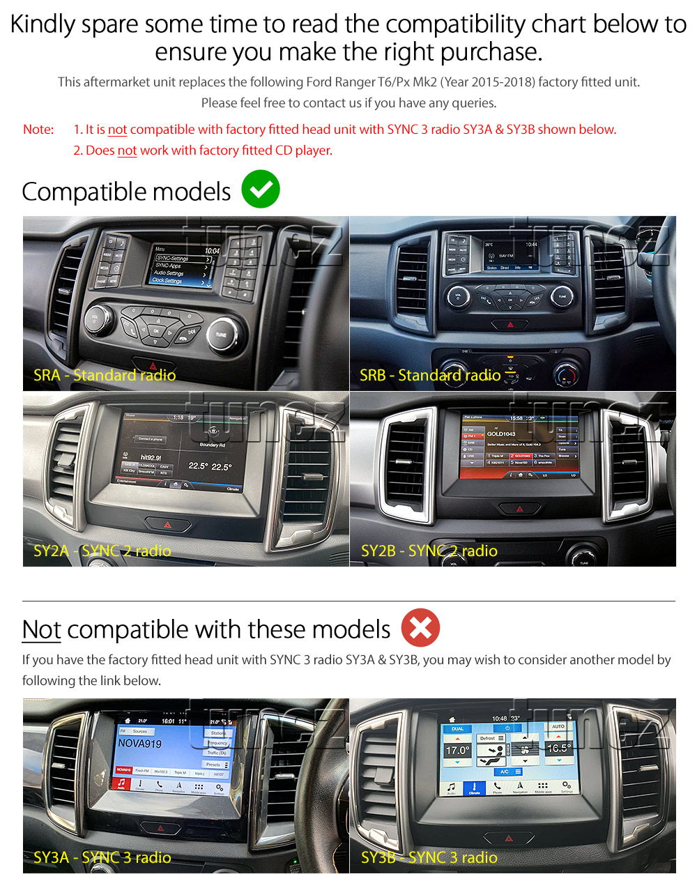 FRT601AND GPS Aftermarket Ford Ranger T6 PX Mk2 Mk 2 2015 2016 2017 2018 XL XLT XLS Wildtrak Limited2 Limited 2 large 9-inch 9