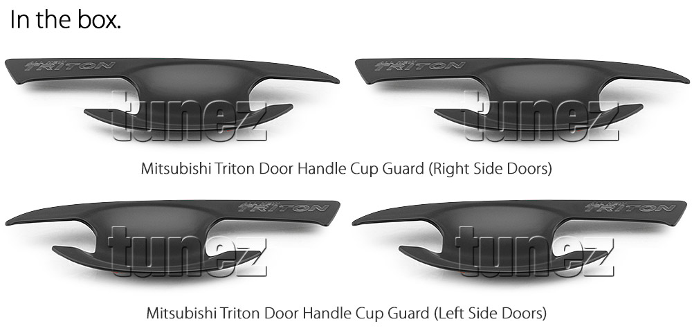 MTLM02 Mitsubishi Triton L200 MQ MR GLX GLX+ GLS Exceed Blackline Sports Barbarian DI-D Warrior Titan Challenger UK United Kingdom USA Australia Europe Matte Matt Black Night Dark Sky Series Edition Manual Remote Keyless Auto Smart Cup Bowl Key Cover Guard Protector Door Handle Passenger Front Rear Side For Car Aftermarket Set Pair 2015 2016 2017 2018 2019 2020