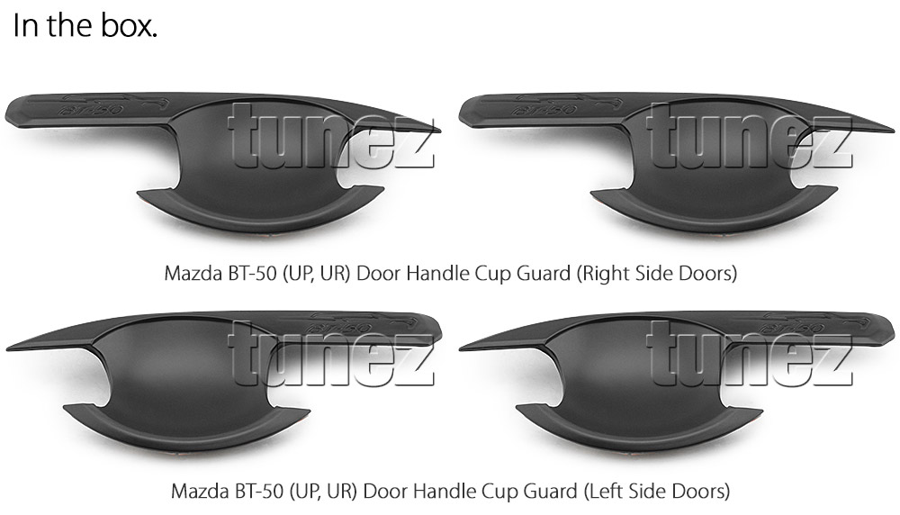 MUPM01 Mazda BT-50 BT50 UP UR Series GT XT XTR Hi-Rider Tunez UK United Kingdom USA Australia Europe Matte Matt Black Door Handle Cup Bowl Guard Protector Cover Front Rear Side For Car Aftermarket Set 2012 2013 2014 2015 2016 2017 2018 2019 2020