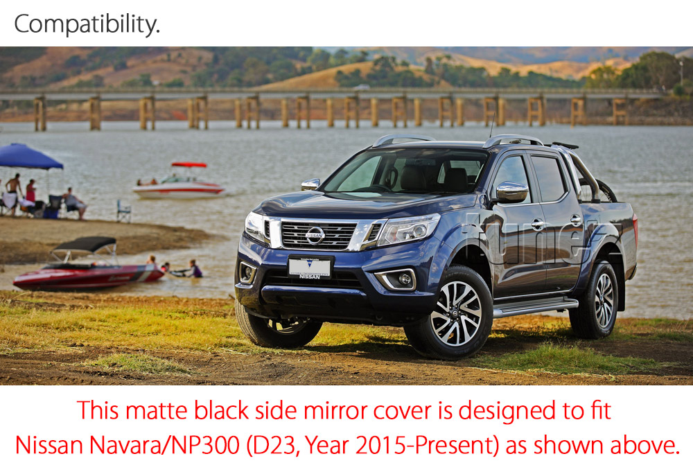 NVM02 Nissan Navara NP300 NP 300 D23 Series DX RX ST ST-X SL Visia Acenta Acenta+ N-Connecta Tekna UK United Kingdom USA Australia Europe Matte Matt Black Night Dark Sky Series Edition Rear Side Mirror Cover Guard Protector Turn Signal Indicator For Car Aftermarket Pair 2014 2015 2016 2017 2018 2019 2020