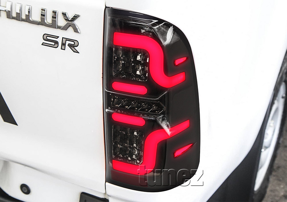 RLTH07 Toyota Hilux 7th Generation Gen 2004 2005 2006 2007 2008 2009 2010 2011 2012 2013 2014 2015 SR SR5 Workmate Invincible Icon Active SR SR5 Workmate Smoked Transparent LED Smoked LED COB Tail Rear Lamp Sequential Turn Signal Lights For Car Smoke AT Taillights Rear Lamp Light Aftermarket Pair