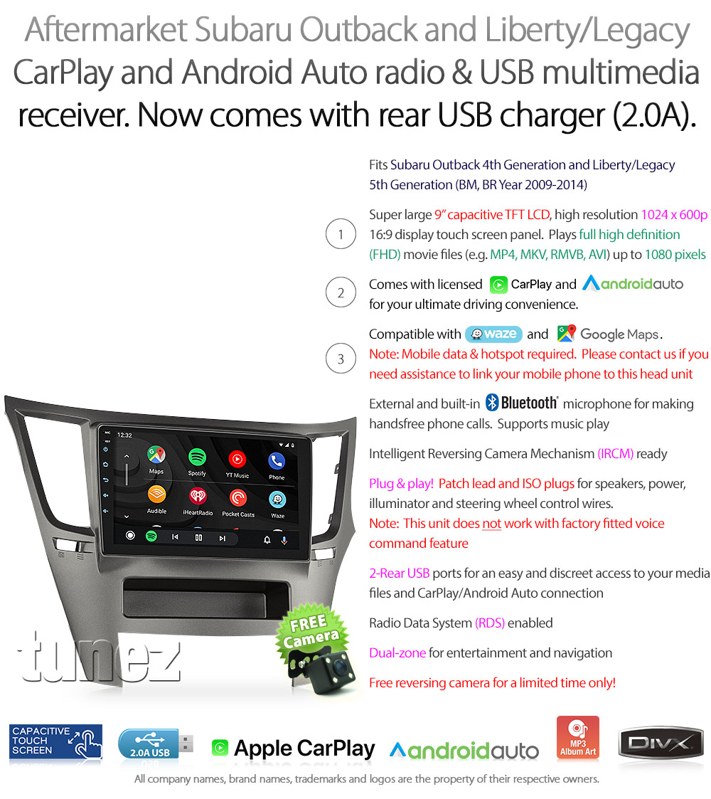 Apple CarPlay Android Auto For Subaru Outback Legacy 2010-2013