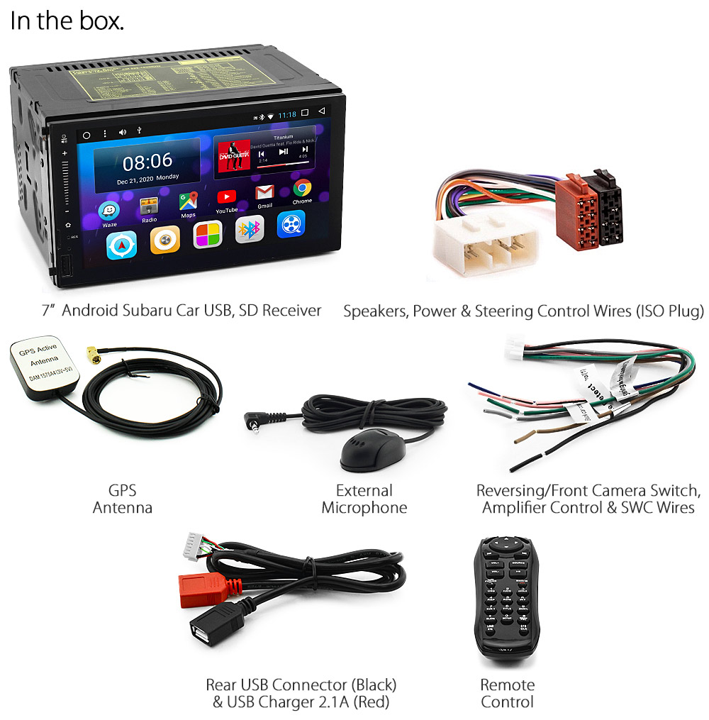 SBR10AND GPS Aftermarket Subaru Impreza GD GG Forester SG Year 2000 2001 2002 2003 2004 2005 2006 2007 chassis 2nd Second generation gen Universal Double DIN Latest Australia UK European USA Original Android 7.1 Nougat car USB Charger 2.1A SD player radio stereo head unit details Aftermarket External and Internal Microphone Bluetooth Europe Sat Nav Navi Plug and Play ISO Plug Wiring Harness Matching Fascia Kit Facia Free Reversing Camera Album Art ID3 Tag RMVB MP3 MP4 AVI MKV Full High Definition FHD AirPlay Air Play MirrorLink Mirror Link 1080p DAB+ Digital Radio DAB + Connects2 CT20SU01