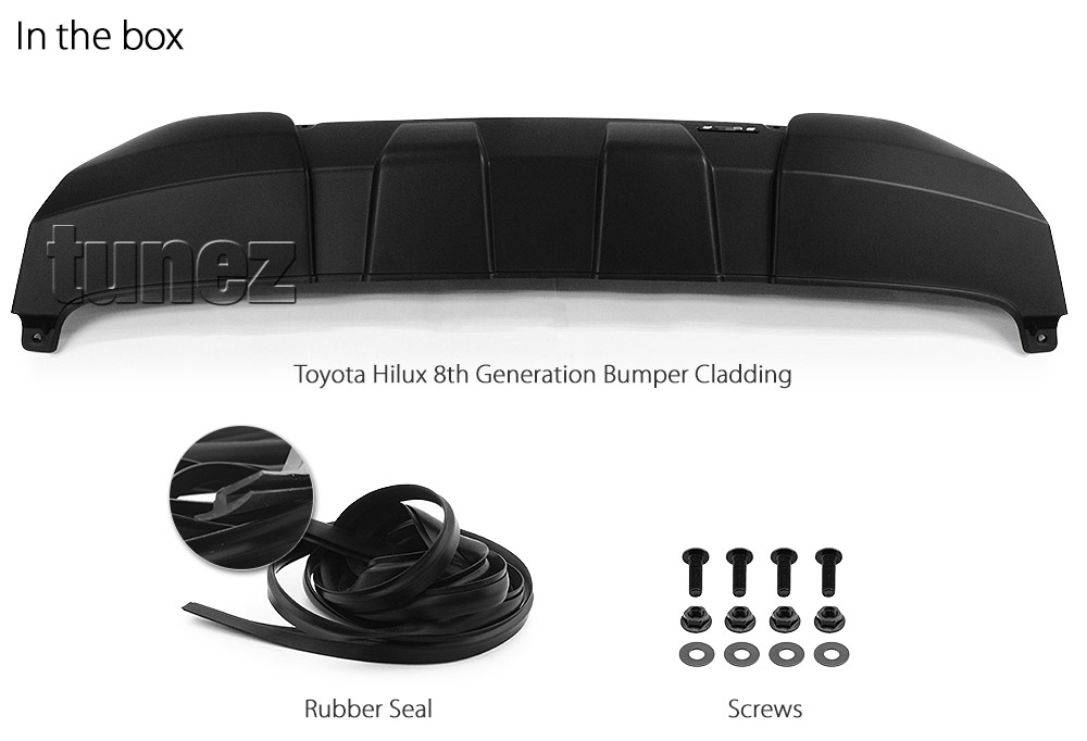 THEC01 Toyota Hilux Bumper Cladding Guard Protector ABS Trim 8th Generation Gen AN120 AN130 2015 2016 2017 2018 SR5 SR Hi-Rider Workmate Invincible Icon Active Matt Matte Material Black OEM Fitting Aftermarket