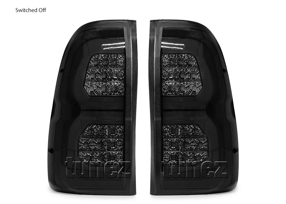 THL06 Aftermarket Toyota Hilux GUN GUN1 AN120 AN130 8th Generation Gen 2015 2016 2017 2018 2019 2020 2021 SR SR5 Workmate Rugged X Rogue Hi-Rider Active Icon Invincible Smoked Brake Full LED Sequential Turn Signal Motion Tail Rear Lamp Lights For Car Truck Smoke Autotunez Tunez Taillights Rear Lamp Light Aftermarket Pair Set OEM Reversing Compatible 