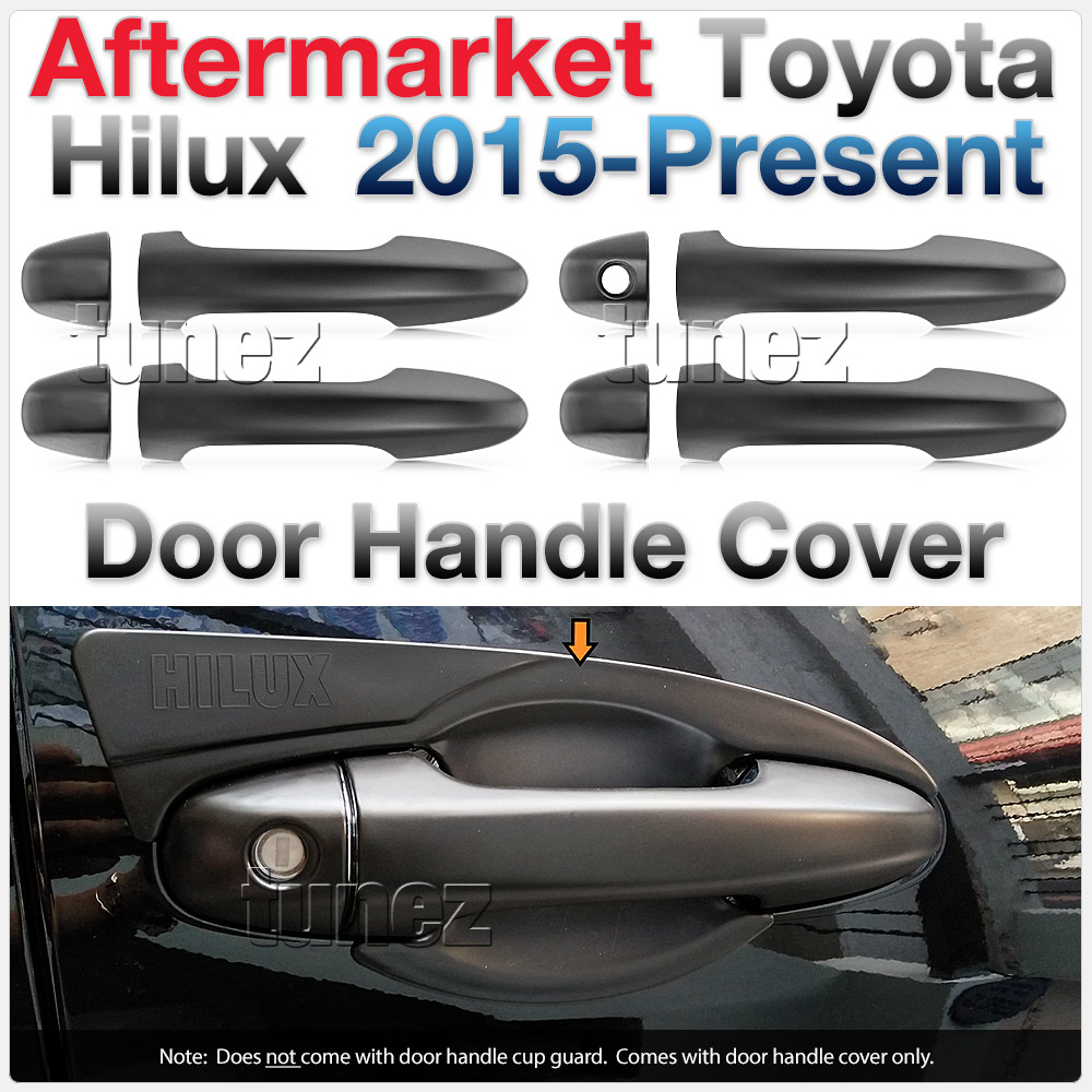 THM13 Toyota Hilux Series AN120 AN130 GUN1 Workmate SR SR5 Rouge Rugged X Active Icon D-4D Invincible AT35 Rugged UK United Kingdom USA Australia Europe Matte Matt Black Night Dark Sky Series Edition Remote Manual Key Door Handle Passenger Front Rear Side Cover Guard Protector For Car Aftermarket Set Pair 2015 2016 2017 2018 2019 2020