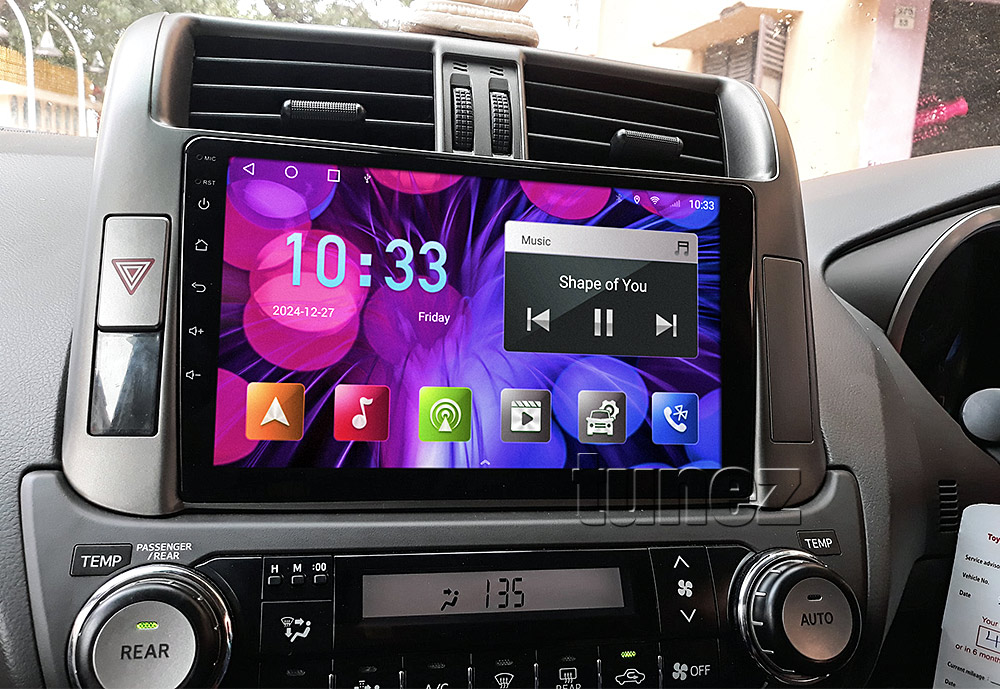 TLC10AND GPS Toyota Landcruiser Land Cruiser Prado 150 Series J150 4th Gen Generation Year 2009 2010 2011 2012 2013 GXL GX Altitude large 9-inch touchscreen Universal Double DIN Latest Australia UK European USA Original CarPlay Android Auto 10 Car USB player radio stereo 4G LTE WiFi head unit details Aftermarket External and Internal Microphone Bluetooth Europe Sat Nav Navi Plug and Play ISO Plug Wiring Harness Matching Fascia Kit Facia Free Reversing Camera Album Art ID3 Tag RMVB MP3 MP4 AVI MKV Full High Definition FHD 1080p DAB+ Digital Radio DAB + Connects2 CTSIZ001.2