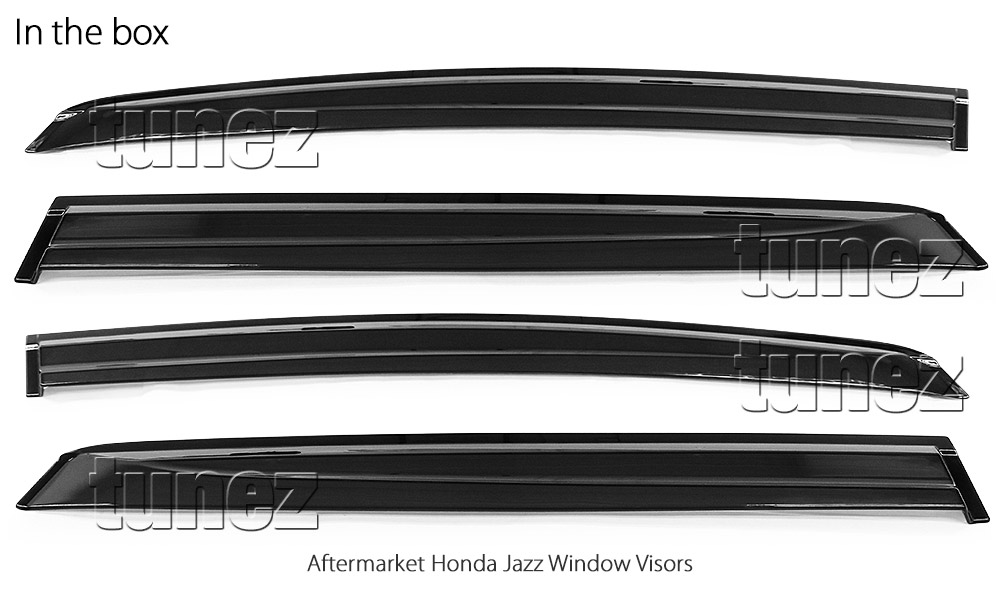 WVHJ01 Honda Jazz Fit 3rd Gen Generation GK5 2014 2015 2016 2017 2018 2019 Smoked Smoke Black Weathershield Weather Shield Window Door Visor Cover Frame 3M Tape For Car Aftermarket Set 4 piece pieces Locking Pins